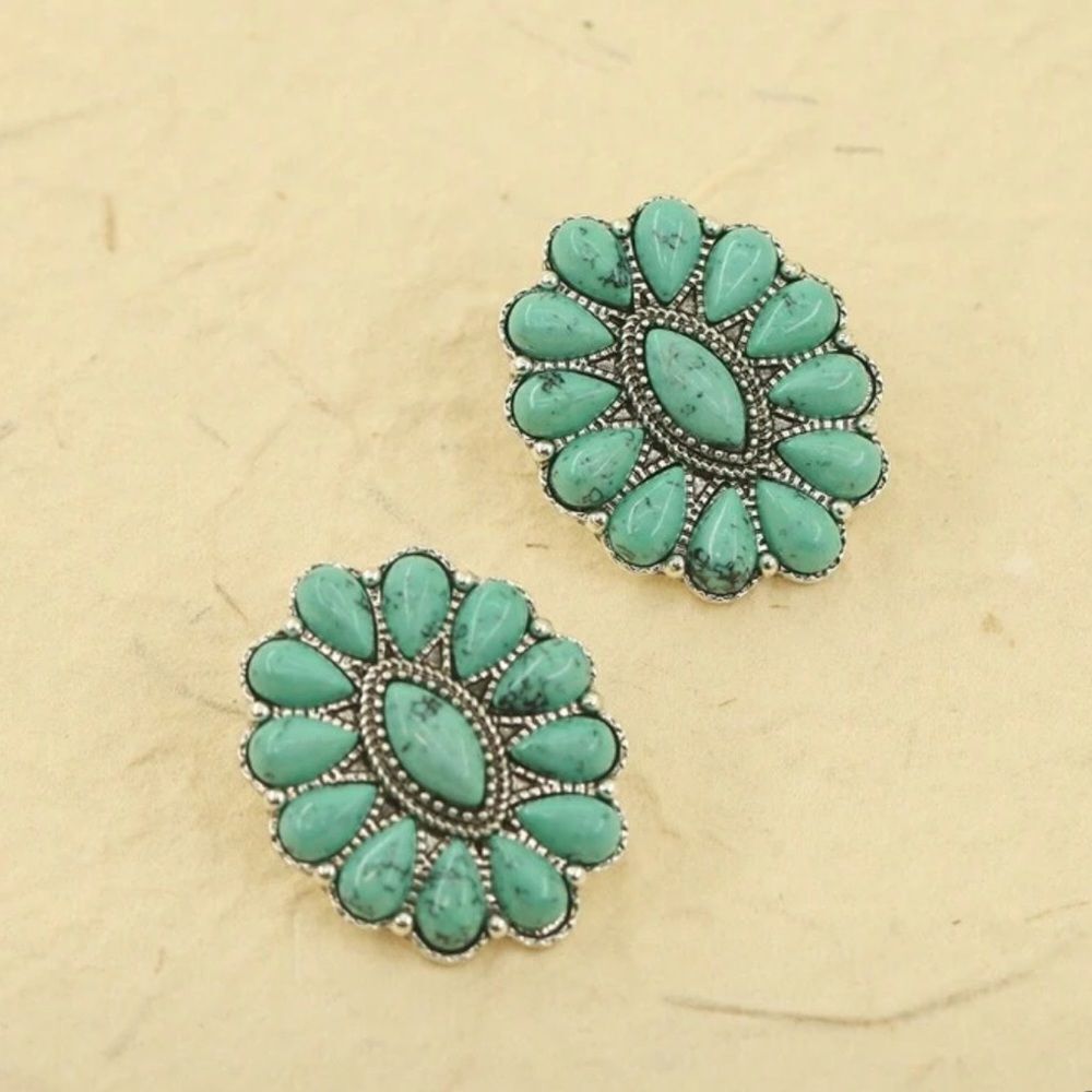 Turquoise Floral Earrings #2056